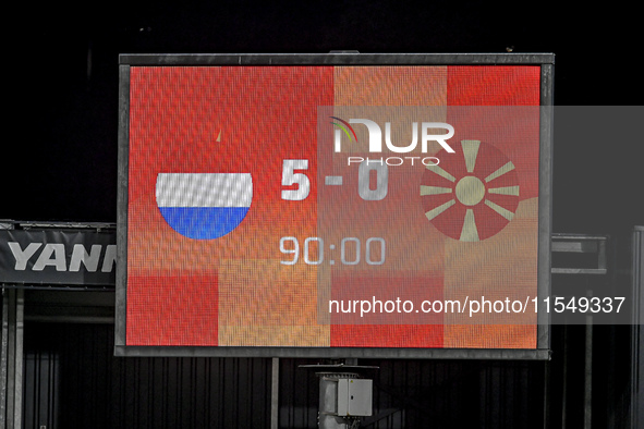 The final score during the match between the Netherlands and North Macedonia at the Yanmar Stadium for the Qualification EK 2025 Group C mat...