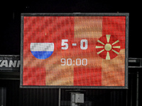 The final score during the match between the Netherlands and North Macedonia at the Yanmar Stadium for the Qualification EK 2025 Group C mat...