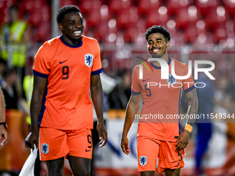 Netherlands player Noah Ohio and Netherlands player Ian Maatsen during the match between the Netherlands and North Macedonia at the Yanmar S...