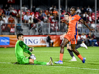 North Macedonia goalkeeper Marko Alchevski and Netherlands player Emmanuel Emegha during the match between the Netherlands and North Macedon...