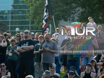 Thousands of people take part in a demonstration against an AF politician event for community dialogue at Essen Philharmonic Hall in Essen,...