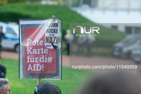 Thousands of people take part in a demonstration against an AF politician event for community dialogue at Essen Philharmonic Hall in Essen,...