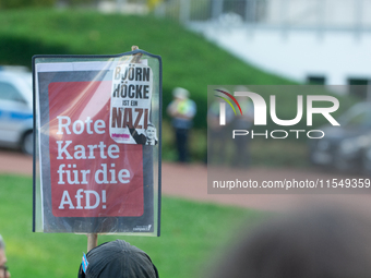 Thousands of people take part in a demonstration against an AF politician event for community dialogue at Essen Philharmonic Hall in Essen,...