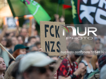 Thousands of people take part in a demonstration against an AF politician event for community dialogue at Essen Philharmonic Hall in Essen,...