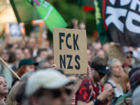 Thousands of people take part in a demonstration against an AF politician event for community dialogue at Essen Philharmonic Hall in Essen,...