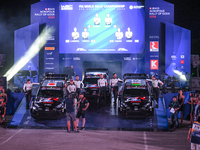 Driver Takamoto Katsuta and co-driver Aaron Johnston, driver Sebastien Ogier and co-driver Vincent Landais, and driver Elfyn Evans and co-dr...