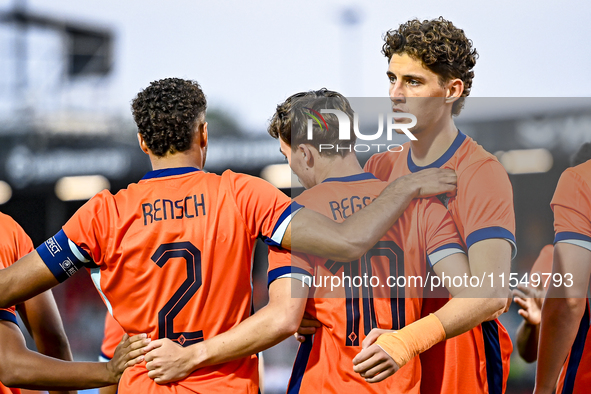 Netherlands players Devyne Rensch, Youri Regeer, and Finn van Breemen during the match between the Netherlands and North Macedonia at the Ya...