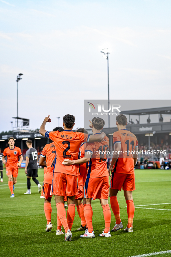 Netherlands players Dirk Proper, Devyne Rensch, Youri Regeer, and Ruben van Bommel during the match between the Netherlands and North Macedo...