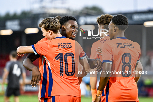 Netherlands player Youri Regeer, Netherlands player Noah Ohio, and Netherlands player Antoni Milambo during the match between the Netherland...