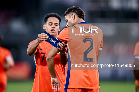 Netherlands player Million Manhoef and Netherlands player Devyne Rensch during the match between the Netherlands and North Macedonia at the...