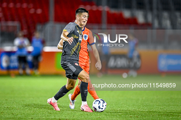 North Macedonia player Matej Angelov during the match between the Netherlands and North Macedonia at the Yanmar Stadium for the Qualificatio...