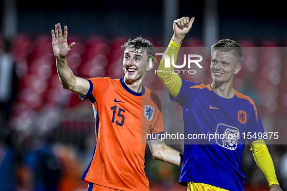 Netherlands player Youri Baas and Netherlands goalkeeper Calvin Raatsie during the match between the Netherlands and North Macedonia at the...