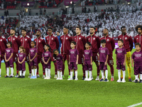 Qatar team players line up prior to the qualification 3rd round for the FIFA World Cup 2026 group A match between Qatar and United Arab Emir...