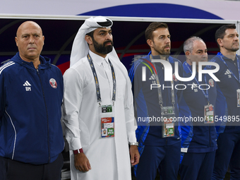 Head coach of Qatar Marquez Lopez and his staff line up before the qualification 3rd round for the FIFA World Cup 2026 group A match between...