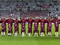 Qatar team players line up prior to the qualification 3rd round for the FIFA World Cup 2026 group A match between Qatar and United Arab Emir...