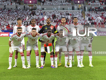 United Arab Emirates team players pose for a team photo before the qualification 3rd round for the FIFA World Cup 2026 group A match between...