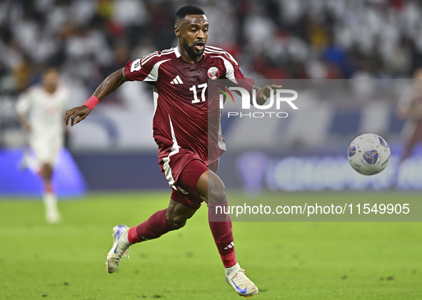 Ismail Mohamad of Qatar is in action during the qualification 3rd round for the FIFA World Cup 2026 group A match between Qatar and the Unit...