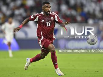 Ismail Mohamad of Qatar is in action during the qualification 3rd round for the FIFA World Cup 2026 group A match between Qatar and the Unit...