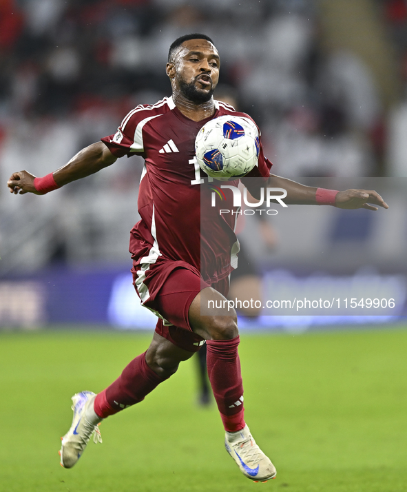 Ismail Mohamad of Qatar is in action during the qualification 3rd round for the FIFA World Cup 2026 group A match between Qatar and the Unit...