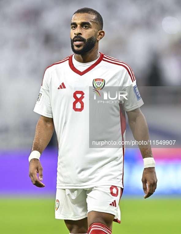 Tahnoon Hamdan of the United Arab Emirates is in action during the qualification 3rd round for the FIFA World Cup 2026 group A match between...