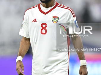 Tahnoon Hamdan of the United Arab Emirates is in action during the qualification 3rd round for the FIFA World Cup 2026 group A match between...