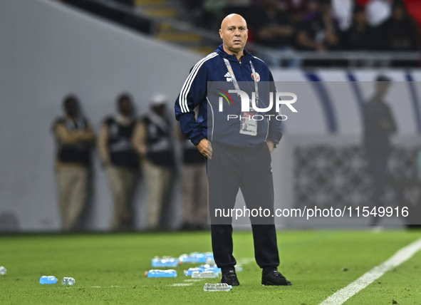 Qatar team head coach Marquez Lopez reacts during the qualification 3rd round for the FIFA World Cup 2026 group A match between Qatar and Un...