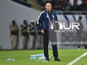 Qatar team head coach Marquez Lopez reacts during the qualification 3rd round for the FIFA World Cup 2026 group A match between Qatar and Un...