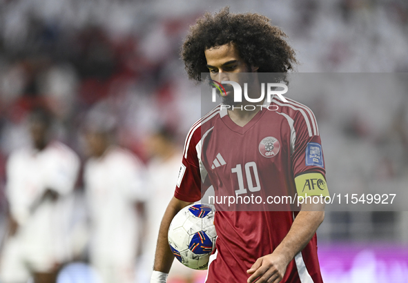 Akram Afif of Qatar during the qualification 3rd round for the FIFA World Cup 2026 group A match between Qatar and United Arab Emirates at A...