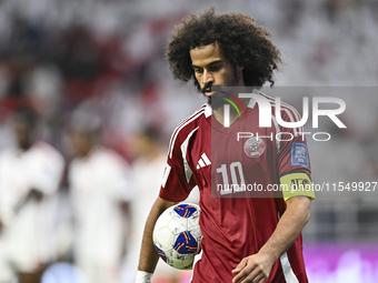 Akram Afif of Qatar during the qualification 3rd round for the FIFA World Cup 2026 group A match between Qatar and United Arab Emirates at A...