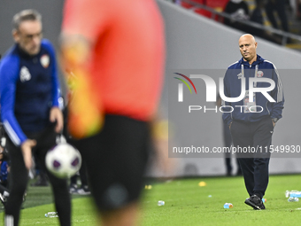 Qatar team head coach Marquez Lopez reacts during the qualification 3rd round for the FIFA World Cup 2026 group A match between Qatar and Un...