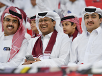 Qatar team supporters cheer for their team during the qualification 3rd round for the FIFA World Cup 2026 group A match between Qatar and Un...