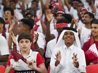 Qatar team supporters cheer for their team during the qualification 3rd round for the FIFA World Cup 2026 group A match between Qatar and Un...