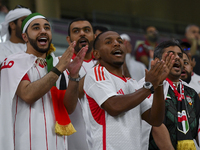 United Arab Emirates team supporters cheer for their team during the qualification 3rd round for the FIFA World Cup 2026 group A match betwe...