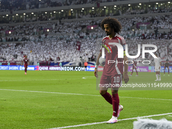 Akram Afif of Qatar during the qualification 3rd round for the FIFA World Cup 2026 group A match between Qatar and United Arab Emirates at A...