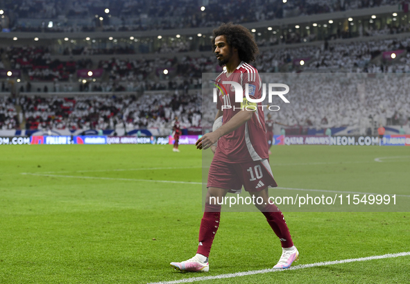 Akram Afif of Qatar during the qualification 3rd round for the FIFA World Cup 2026 group A match between Qatar and United Arab Emirates at A...