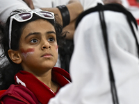 Qatar team supporters cheer for their team during the qualification 3rd round for the FIFA World Cup 2026 group A match between Qatar and Un...