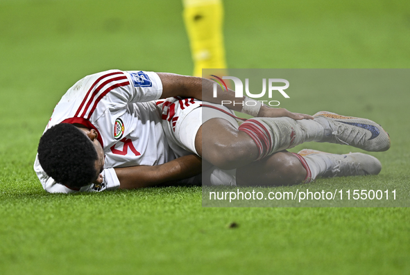 Harib Abdalla of the United Arab Emirates reacts during the qualification 3rd round for the FIFA World Cup 2026 group A match between Qatar...