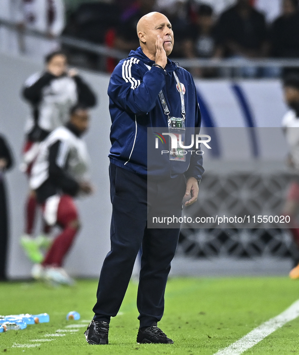 Head coach of Qatar, Marquez Lopez, reacts during the qualification 3rd round for the FIFA World Cup 2026 group A match between Qatar and Un...