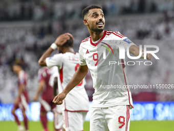 Harib Abdalla of the United Arab Emirates celebrates after scoring during the qualification 3rd round for the FIFA World Cup 2026 group A ma...