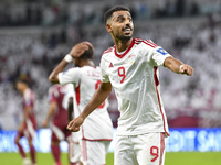 Harib Abdalla of the United Arab Emirates celebrates after scoring during the qualification 3rd round for the FIFA World Cup 2026 group A ma...