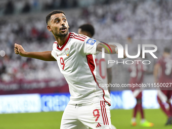 Harib Abdalla of the United Arab Emirates celebrates after scoring during the qualification 3rd round for the FIFA World Cup 2026 group A ma...