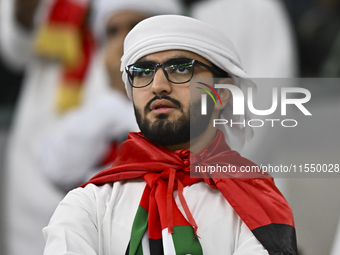 A fan of the United Arab Emirates cheers during the qualification 3rd round for the FIFA World Cup 2026 Group A match between Qatar and the...