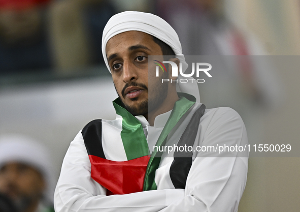 A fan of the United Arab Emirates cheers during the qualification 3rd round for the FIFA World Cup 2026 Group A match between Qatar and the...