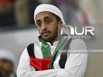 A fan of the United Arab Emirates cheers during the qualification 3rd round for the FIFA World Cup 2026 Group A match between Qatar and the...