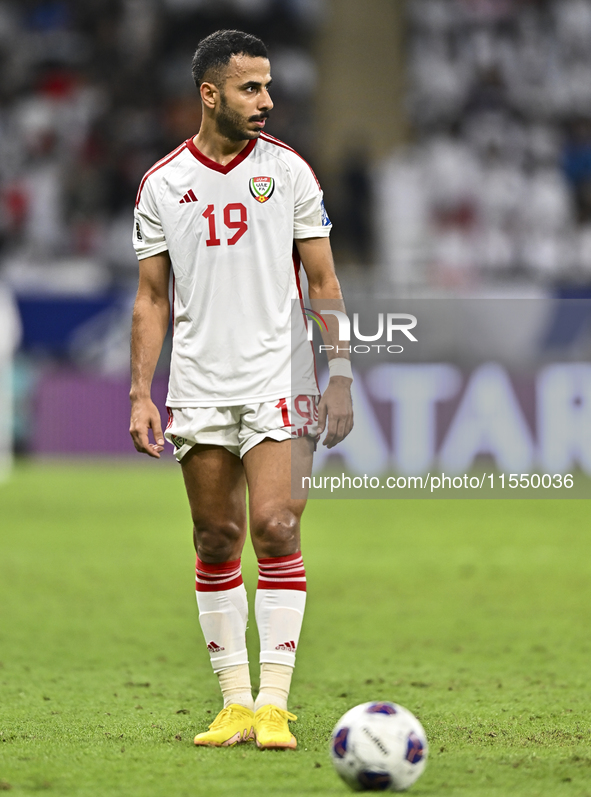 Khaled Aldhanhani of the United Arab Emirates participates in the qualification 3rd round for the FIFA World Cup 2026 group A match between...