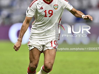 Khaled Aldhanhani of the United Arab Emirates participates in the qualification 3rd round for the FIFA World Cup 2026 group A match between...