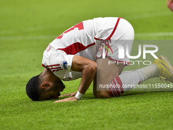 Khaled Aldhanhani (#19) of the United Arab Emirates celebrates after scoring a goal during the qualification 3rd round for the FIFA World Cu...