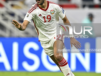 Khaled Aldhanhani (#19) of the United Arab Emirates celebrates after scoring a goal during the qualification 3rd round for the FIFA World Cu...