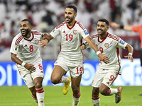 Khaled Aldhanhani (#19) of the United Arab Emirates celebrates after scoring a goal during the qualification 3rd round for the FIFA World Cu...