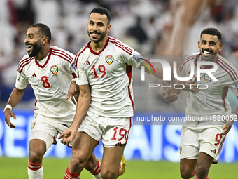 Khaled Aldhanhani (#19) of the United Arab Emirates celebrates after scoring a goal during the qualification 3rd round for the FIFA World Cu...